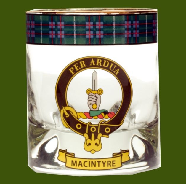 Image 0 of MacIntyre Clansman Crest Tartan Tumbler Whisky Glass Set of 4