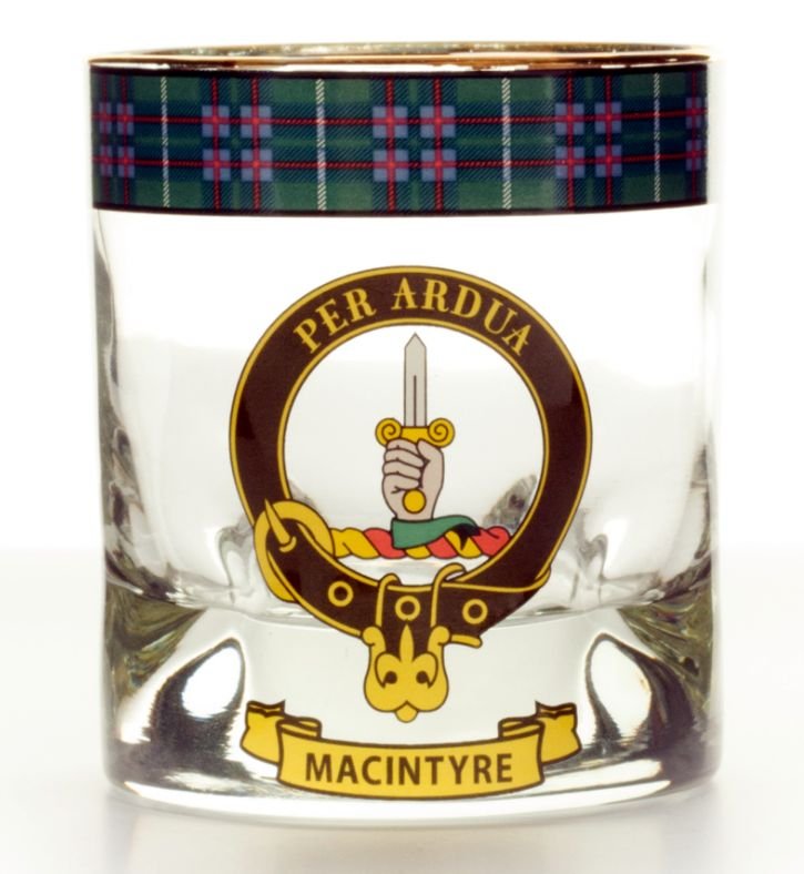 Image 1 of MacIntyre Clansman Crest Tartan Tumbler Whisky Glass Set of 4