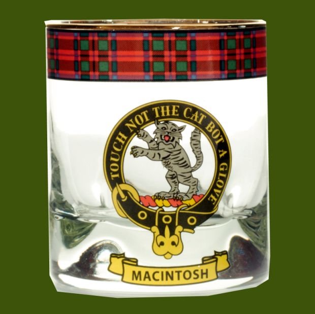 Image 0 of MacIntosh Clansman Crest Tartan Tumbler Whisky Glass Set of 2