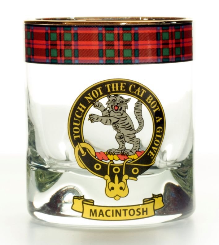 Image 1 of MacIntosh Clansman Crest Tartan Tumbler Whisky Glass Set of 2