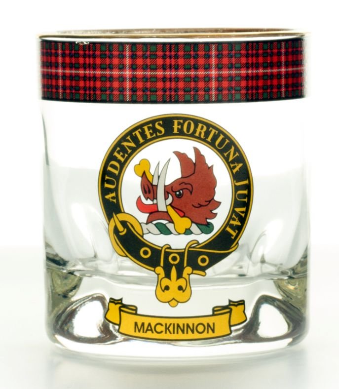 Image 1 of MacKinnon Clansman Crest Tartan Tumbler Whisky Glass Set of 2