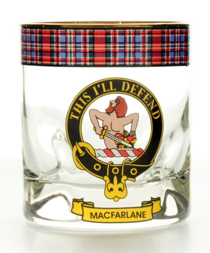 Image 1 of MacFarlane Clansman Crest Tartan Tumbler Whisky Glass Set of 4