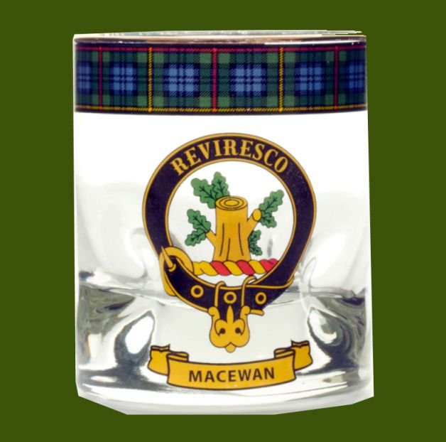 Image 0 of MacEwan Clansman Crest Tartan Tumbler Whisky Glass Set of 4