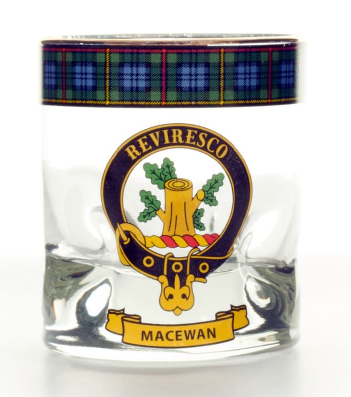 Image 1 of MacEwan Clansman Crest Tartan Tumbler Whisky Glass Set of 4