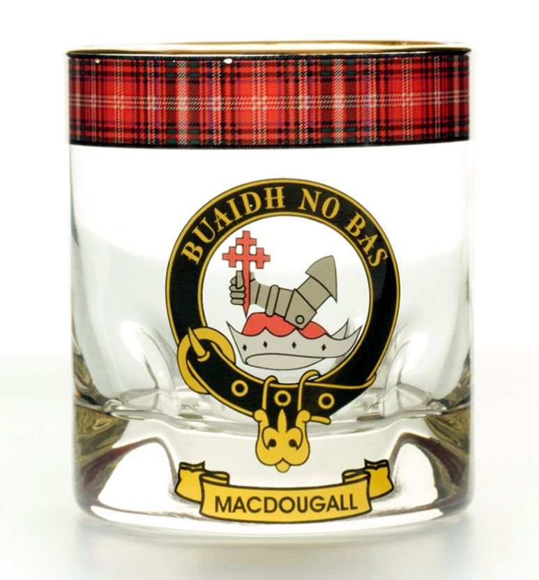 Image 1 of MacDougall Clansman Crest Tartan Tumbler Whisky Glass Set of 2