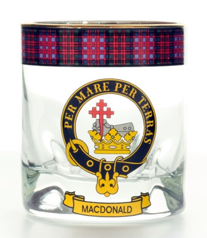 Image 1 of MacDonald Clansman Crest Tartan Tumbler Whisky Glass Set of 2