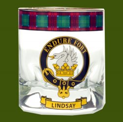 Lindsay Clansman Crest Tartan Tumbler Whisky Glass Set of 2
