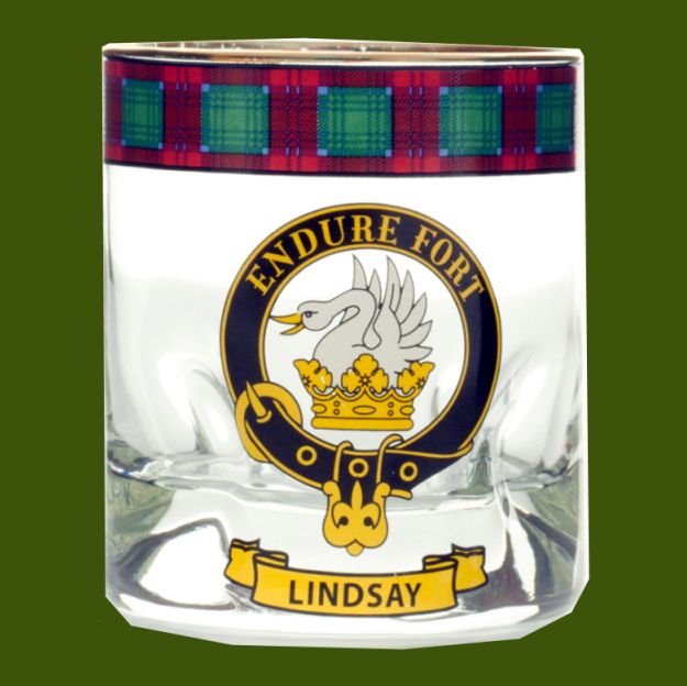 Image 0 of Lindsay Clansman Crest Tartan Tumbler Whisky Glass Set of 4