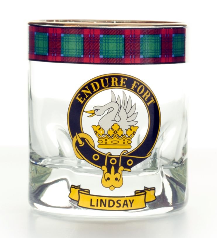 Image 1 of Lindsay Clansman Crest Tartan Tumbler Whisky Glass Set of 4