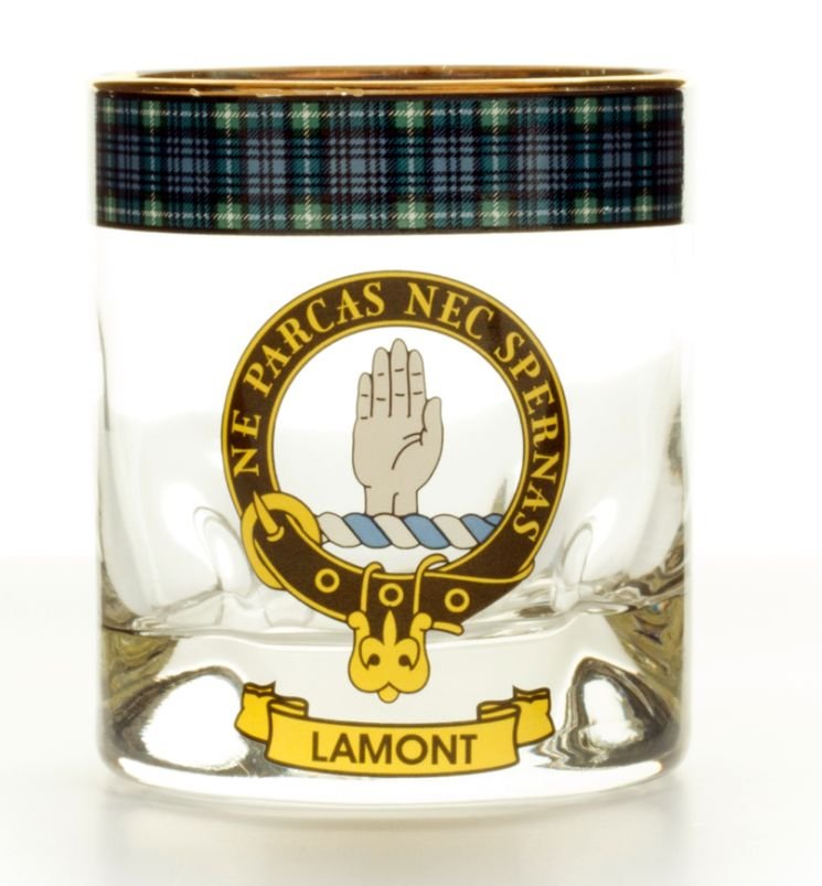 Image 1 of Lamont Clansman Crest Tartan Tumbler Whisky Glass Set of 2