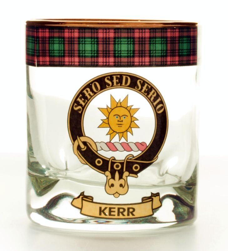 Image 1 of Kerr Clansman Crest Tartan Tumbler Whisky Glass Set of 2