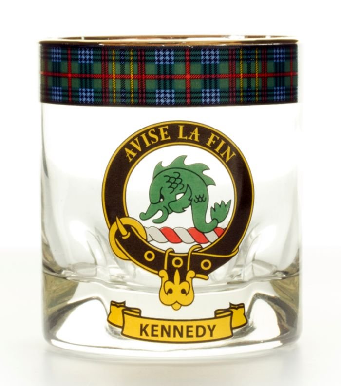 Image 1 of Kennedy Clansman Crest Tartan Tumbler Whisky Glass Set of 4