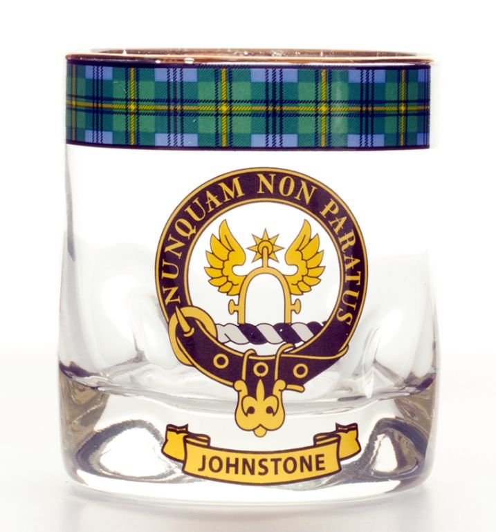 Image 1 of Johnstone Clansman Crest Tartan Tumbler Whisky Glass Set of 2