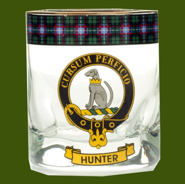 Image 0 of Hunter Clansman Crest Tartan Tumbler Whisky Glass Set of 2