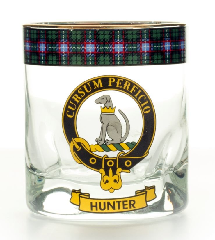 Image 1 of Hunter Clansman Crest Tartan Tumbler Whisky Glass Set of 2