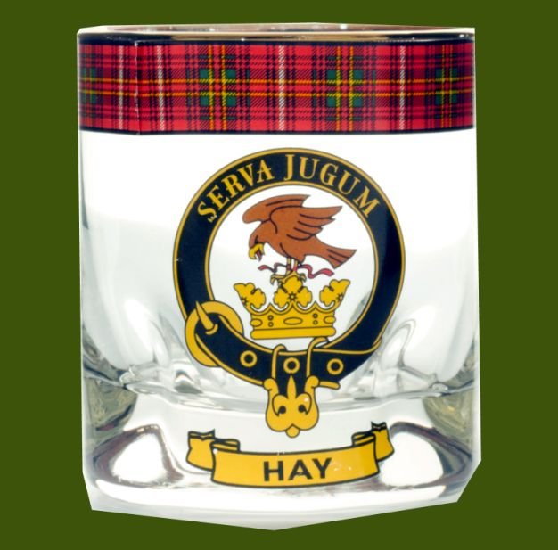 Image 0 of Hay Clansman Crest Tartan Tumbler Whisky Glass Set of 2