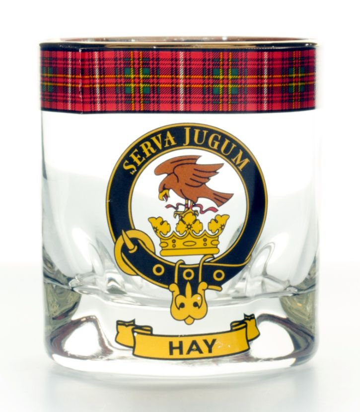 Image 1 of Hay Clansman Crest Tartan Tumbler Whisky Glass Set of 2