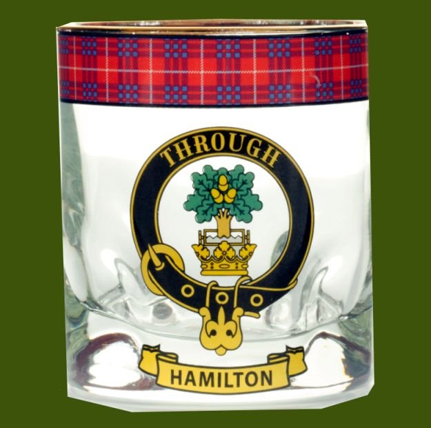 Image 0 of Hamilton Clansman Crest Tartan Tumbler Whisky Glass Set of 2