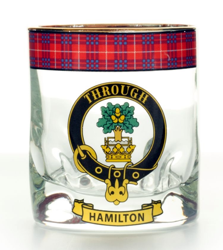 Image 1 of Hamilton Clansman Crest Tartan Tumbler Whisky Glass Set of 2