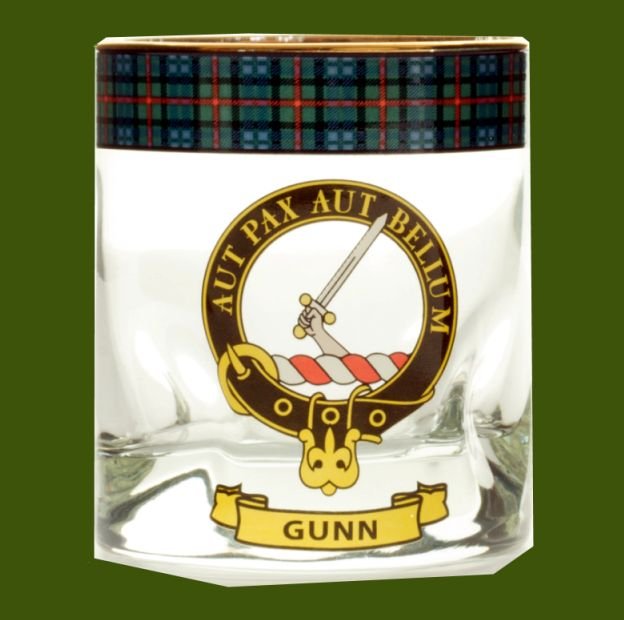 Image 0 of Gunn Clansman Crest Tartan Tumbler Whisky Glass Set of 2
