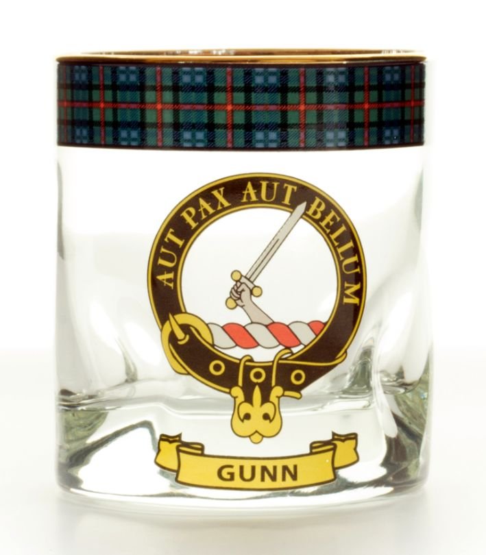 Image 1 of Gunn Clansman Crest Tartan Tumbler Whisky Glass Set of 2