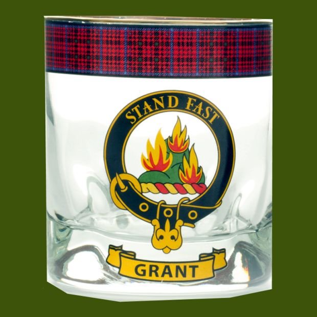 Image 0 of Grant Clansman Crest Tartan Tumbler Whisky Glass Set of 2