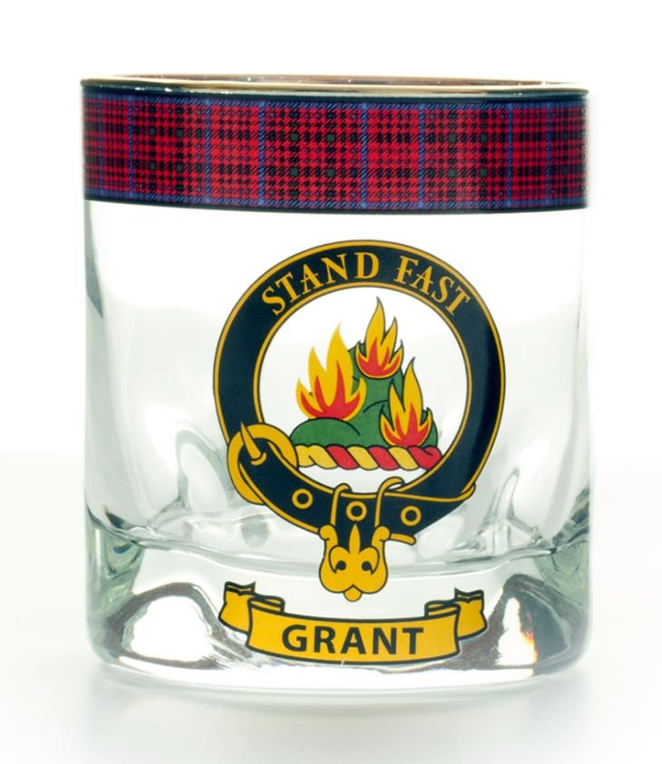Image 1 of Grant Clansman Crest Tartan Tumbler Whisky Glass Set of 2