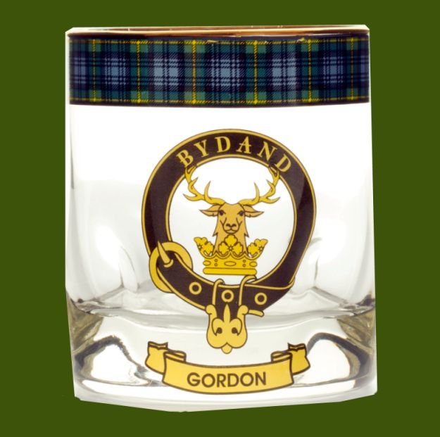 Image 0 of Gordon Clansman Crest Tartan Tumbler Whisky Glass Set of 2