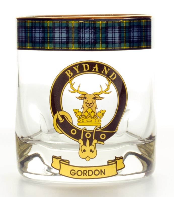 Image 1 of Gordon Clansman Crest Tartan Tumbler Whisky Glass Set of 2