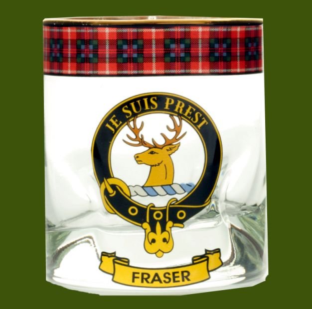 Image 0 of Fraser Of Lovat Clansman Crest Tartan Tumbler Whisky Glass Set of 2