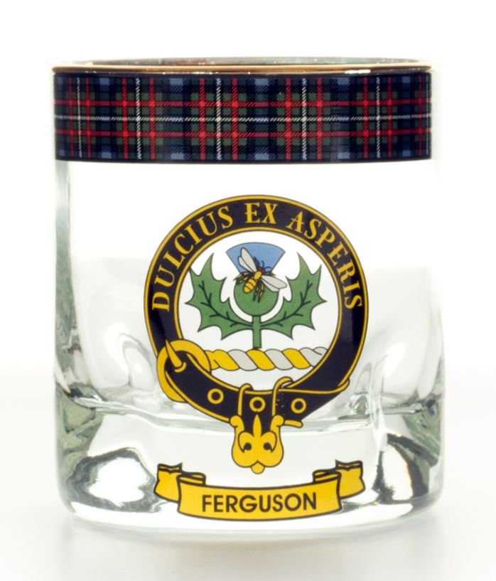 Image 1 of Ferguson Clansman Crest Tartan Tumbler Whisky Glass Set of 4