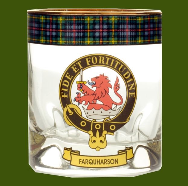 Image 0 of Farquharson Clansman Crest Tartan Tumbler Whisky Glass Set of 2