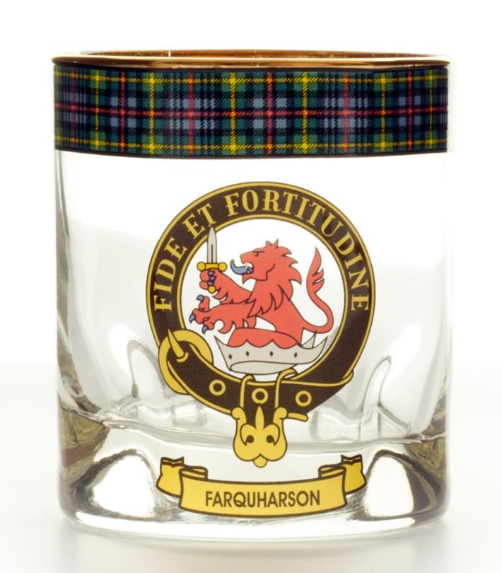 Image 1 of Farquharson Clansman Crest Tartan Tumbler Whisky Glass Set of 2