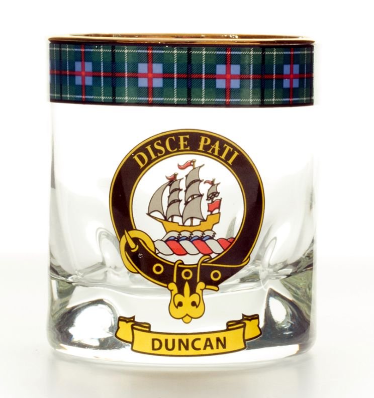 Image 1 of Duncan Clansman Crest Tartan Tumbler Whisky Glass Set of 2