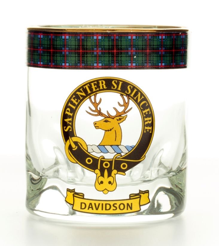 Image 1 of Davidson Clansman Crest Tartan Tumbler Whisky Glass Set of 2
