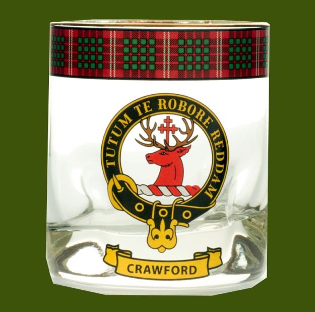 Image 0 of Crawford Clansman Crest Tartan Tumbler Whisky Glass Set of 2