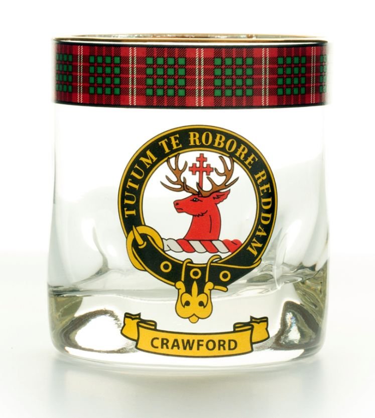 Image 1 of Crawford Clansman Crest Tartan Tumbler Whisky Glass Set of 2