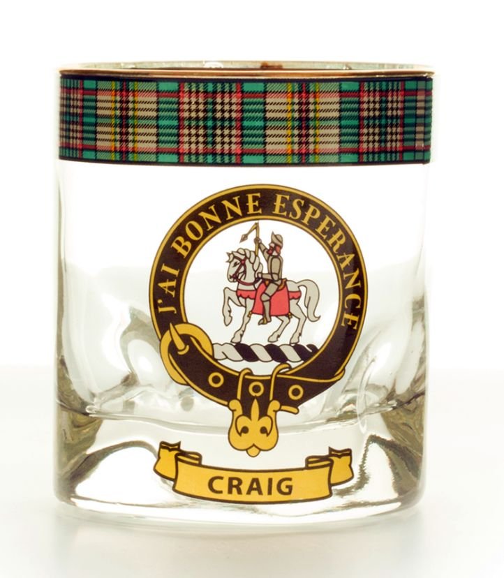 Image 1 of Craig Clansman Crest Tartan Tumbler Whisky Glass Set of 2