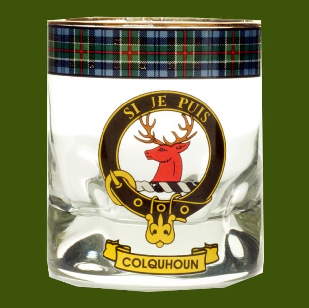 Image 0 of Colquhoun Clansman Crest Tartan Tumbler Whisky Glass Set of 4
