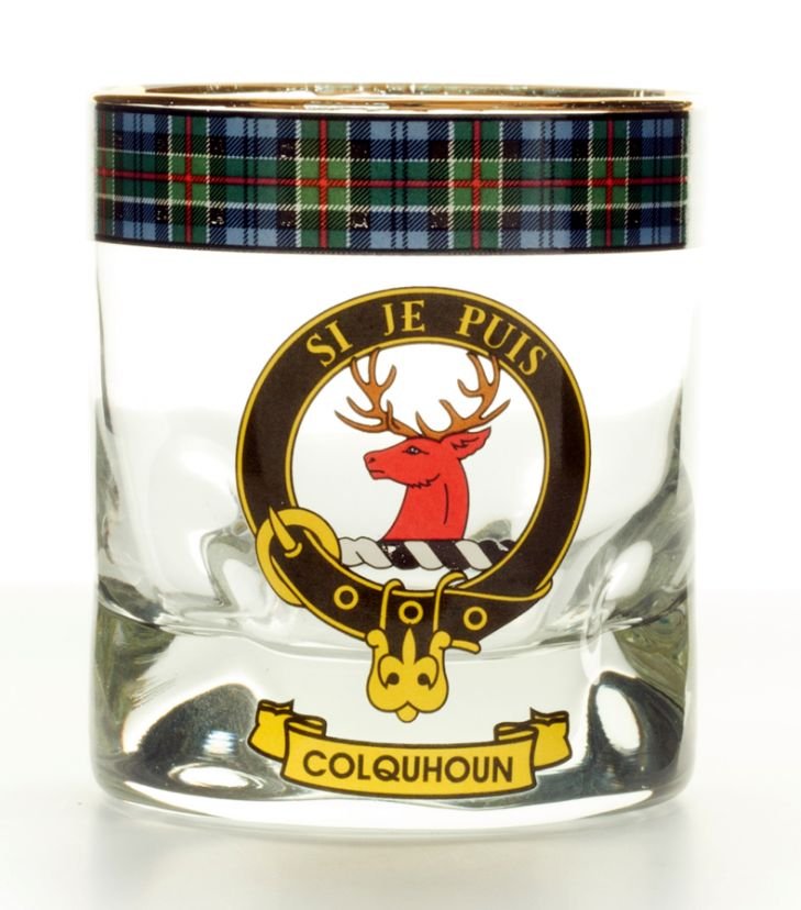 Image 1 of Colquhoun Clansman Crest Tartan Tumbler Whisky Glass Set of 4