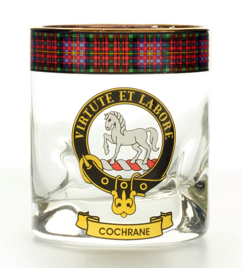 Image 1 of Cochrane Clansman Crest Tartan Tumbler Whisky Glass Set of 2