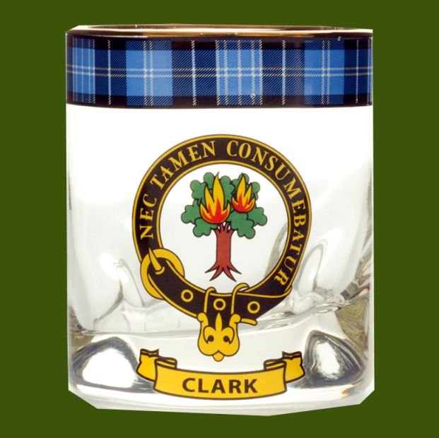 Image 0 of Clark Clansman Crest Tartan Tumbler Whisky Glass Set of 2