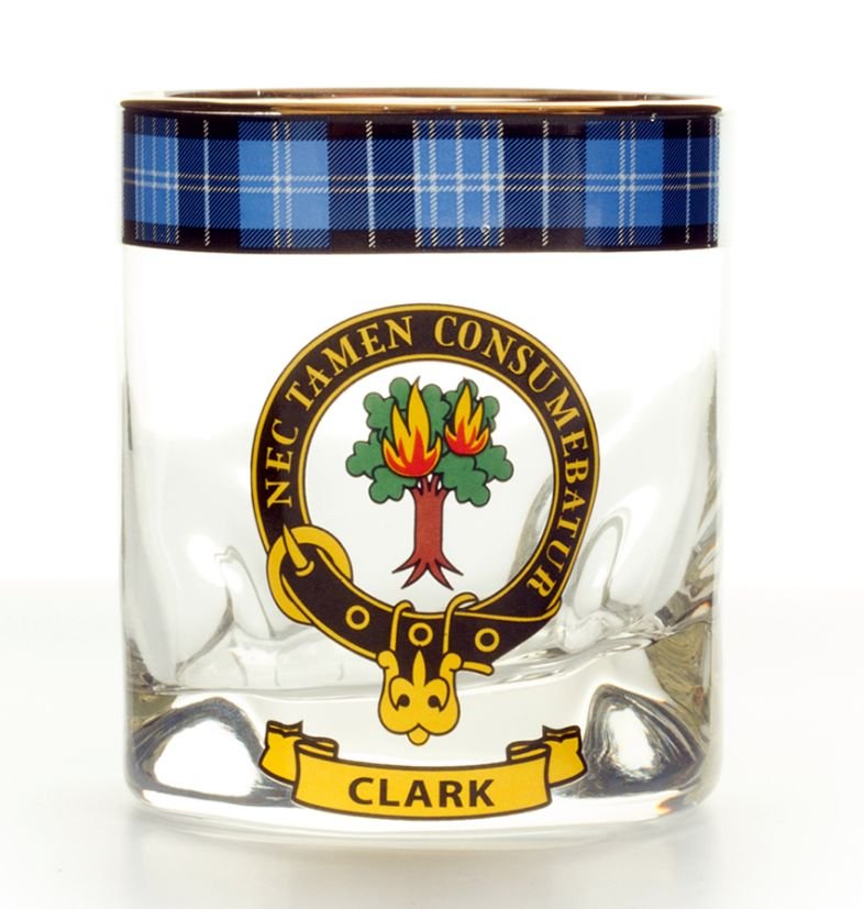 Image 1 of Clark Clansman Crest Tartan Tumbler Whisky Glass Set of 2