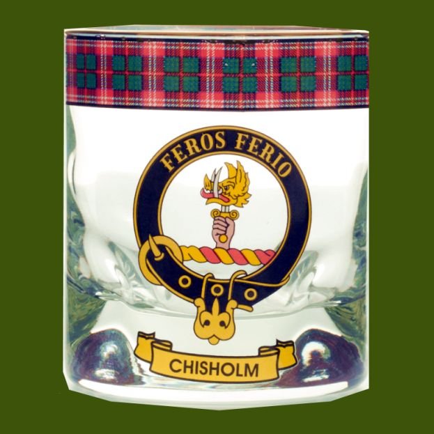 Image 0 of Chisholm Clansman Crest Tartan Tumbler Whisky Glass Set of 4