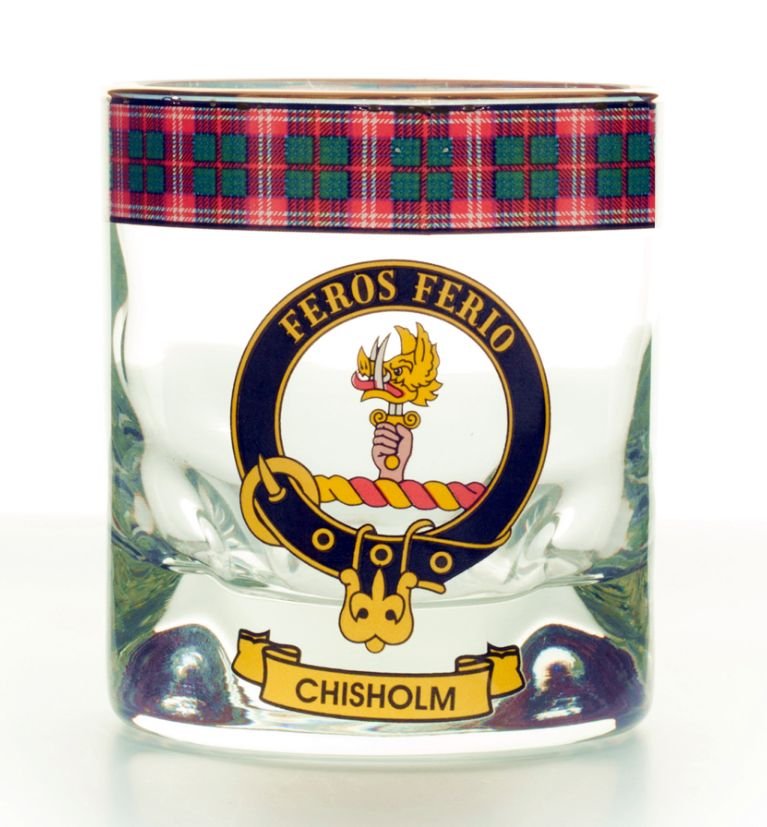 Image 1 of Chisholm Clansman Crest Tartan Tumbler Whisky Glass Set of 4