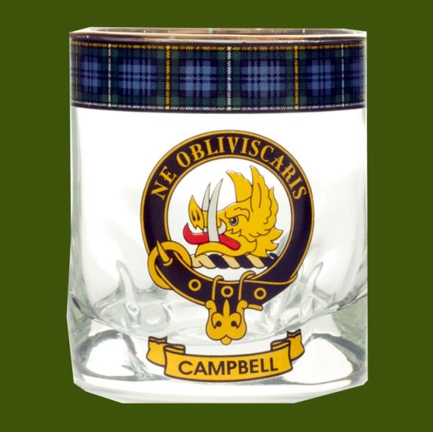 Image 0 of Campbell Of Argyll Clansman Crest Tartan Tumbler Whisky Glass Set of 2