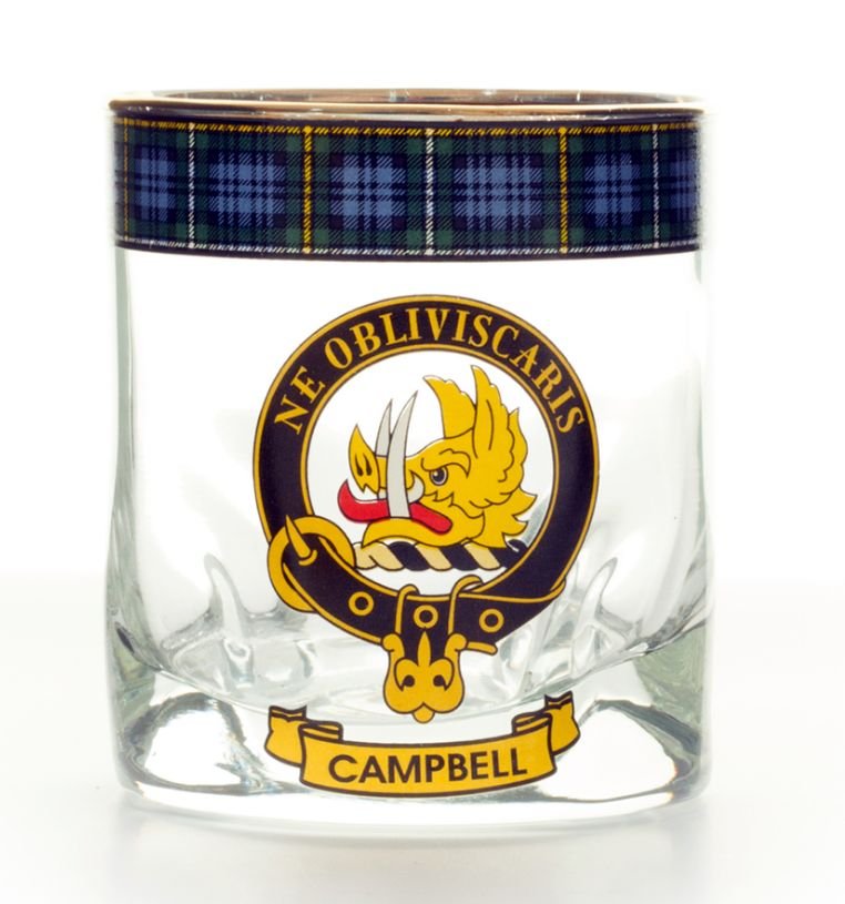 Image 1 of Campbell Of Argyll Clansman Crest Tartan Tumbler Whisky Glass Set of 2