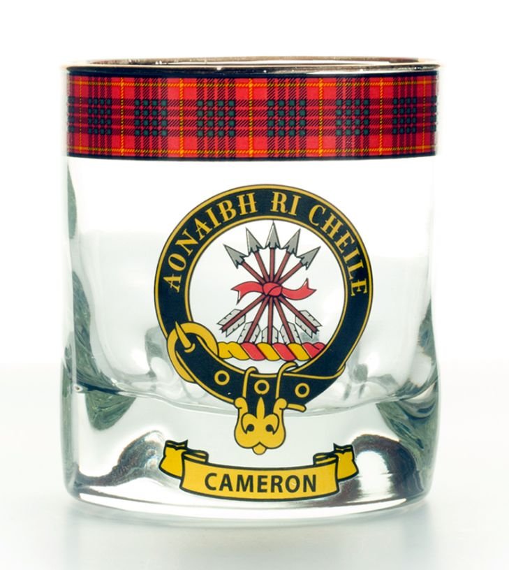Image 1 of Cameron Clansman Crest Tartan Tumbler Whisky Glass Set of 2