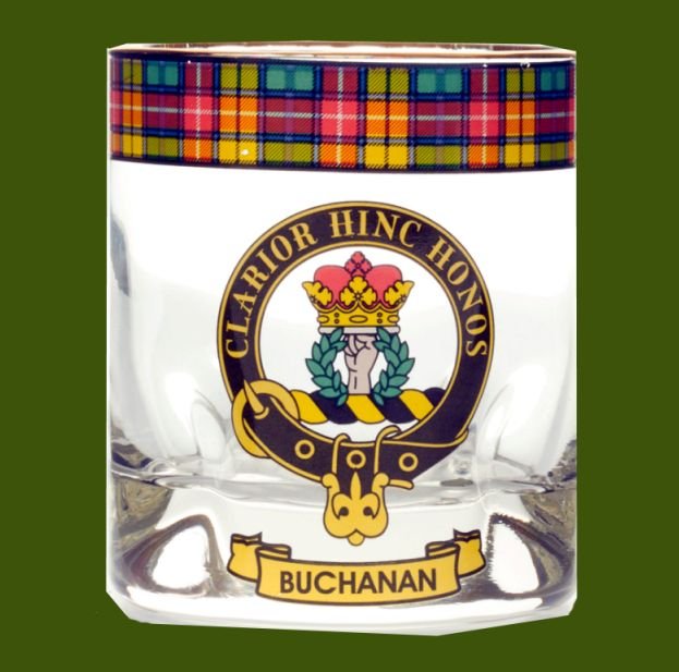 Image 0 of Buchanan Clansman Crest Tartan Tumbler Whisky Glass Set of 2