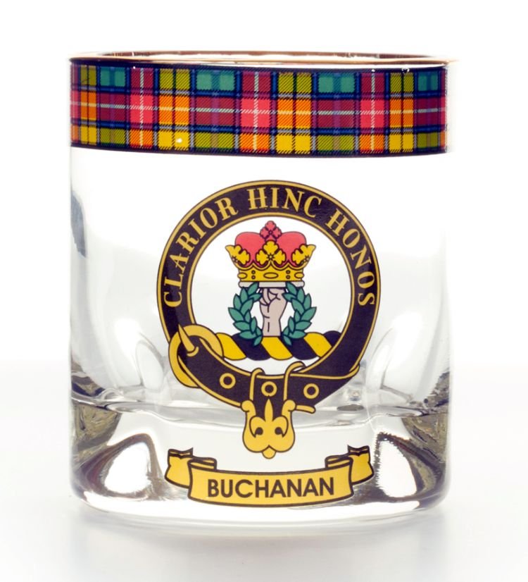 Image 1 of Buchanan Clansman Crest Tartan Tumbler Whisky Glass Set of 2